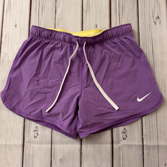 Nike Pants - Nike Dri Fit Shorts Just Do It Purple Yellow Double Layer Running Lakers Color